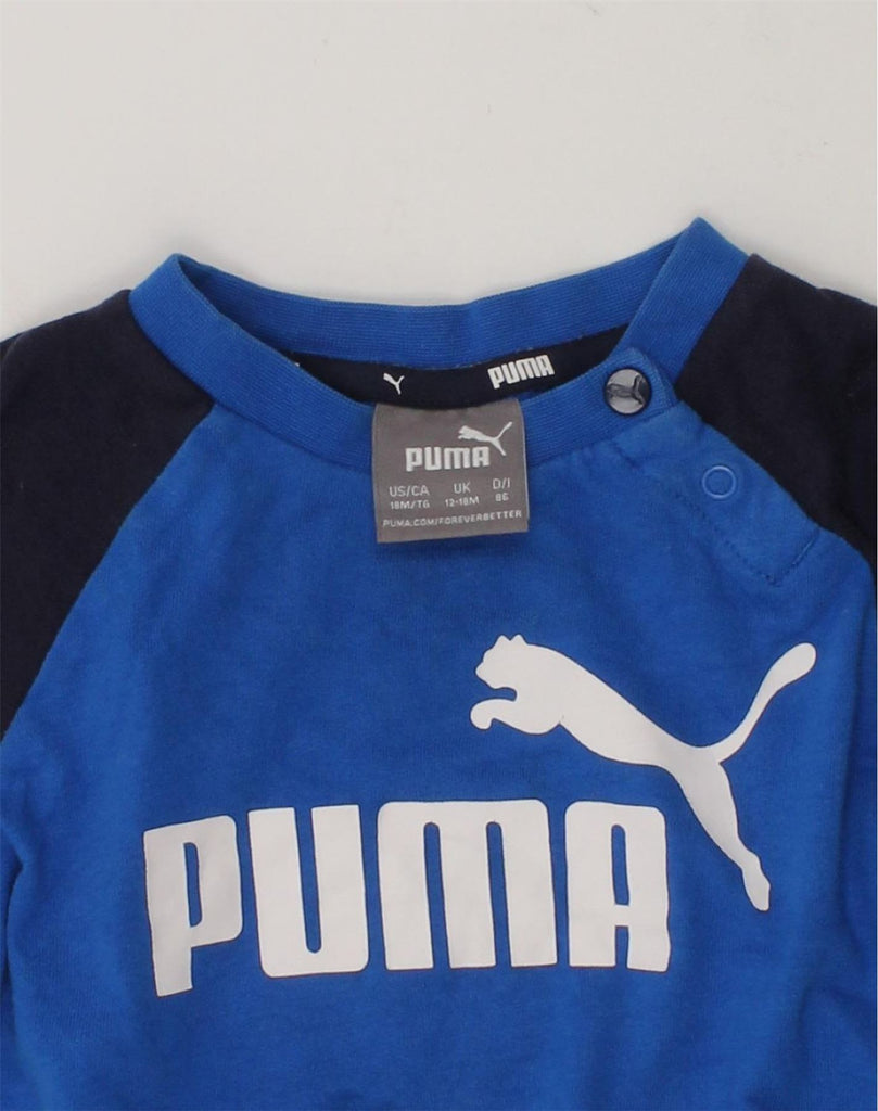 PUMA Baby Girls Graphic Sweatshirt Jumper 12-18 Months Blue Colourblock | Vintage Puma | Thrift | Second-Hand Puma | Used Clothing | Messina Hembry 