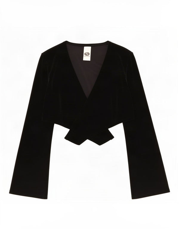 Vintage Womens Velour Bolero Top UK 10 Small Black Polyester