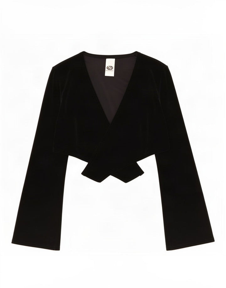 Vintage Womens Velour Bolero Top UK 10 Small Black Polyester