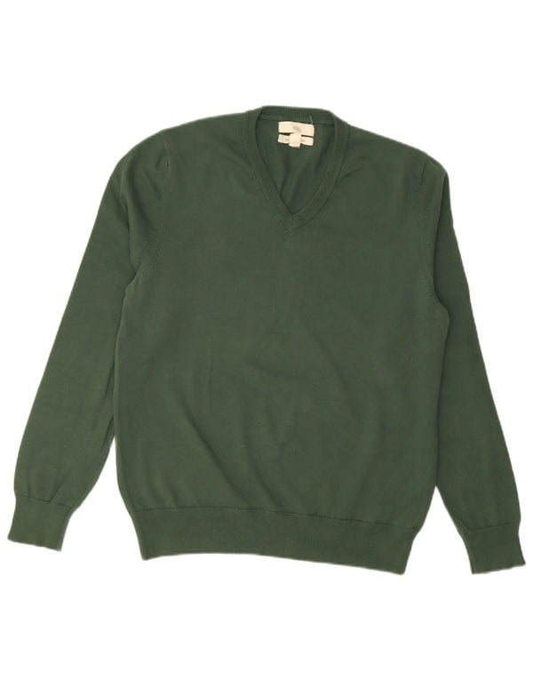 Marks & Spencer Mens V-Neck Jumper Sweater Medium Green Cotton