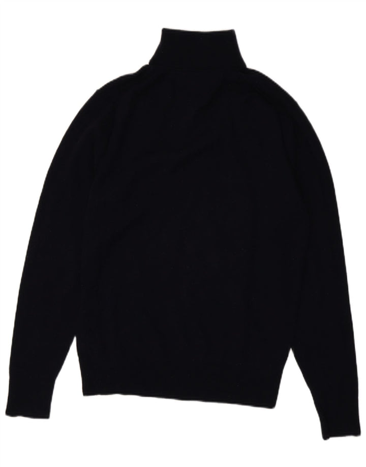 TOMMY HILFIGER Mens Zip Neck Jumper Sweater Large Navy Blue Lambswool