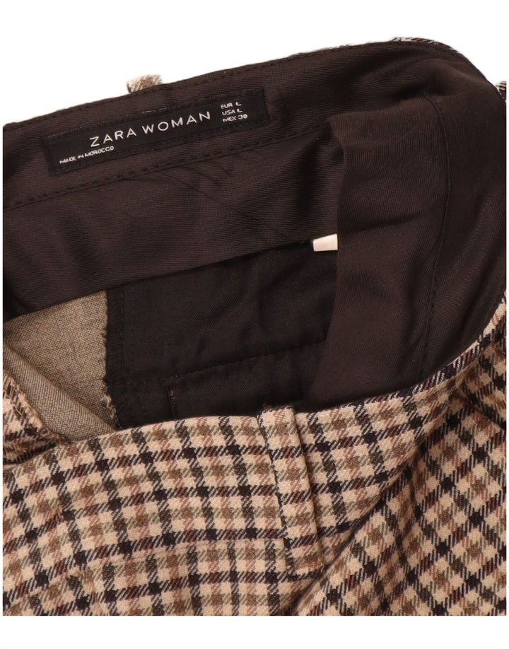 Zara Womens Slim Chino Trousers Large W30 L28 Beige Houndstooth