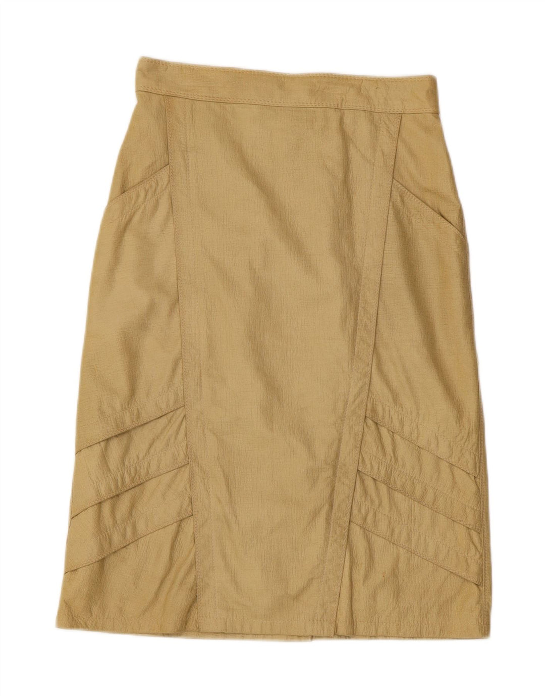 VINTAGE Womens Midi Leather Skirt IT 42 Medium W28 Beige Leather