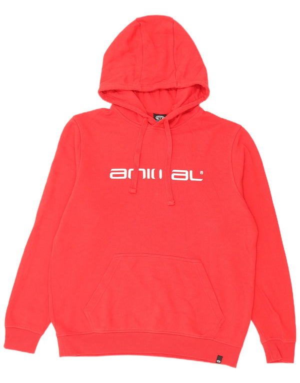 Animal Mens Graphic Hoodie Jumper Medium Red Cotton
