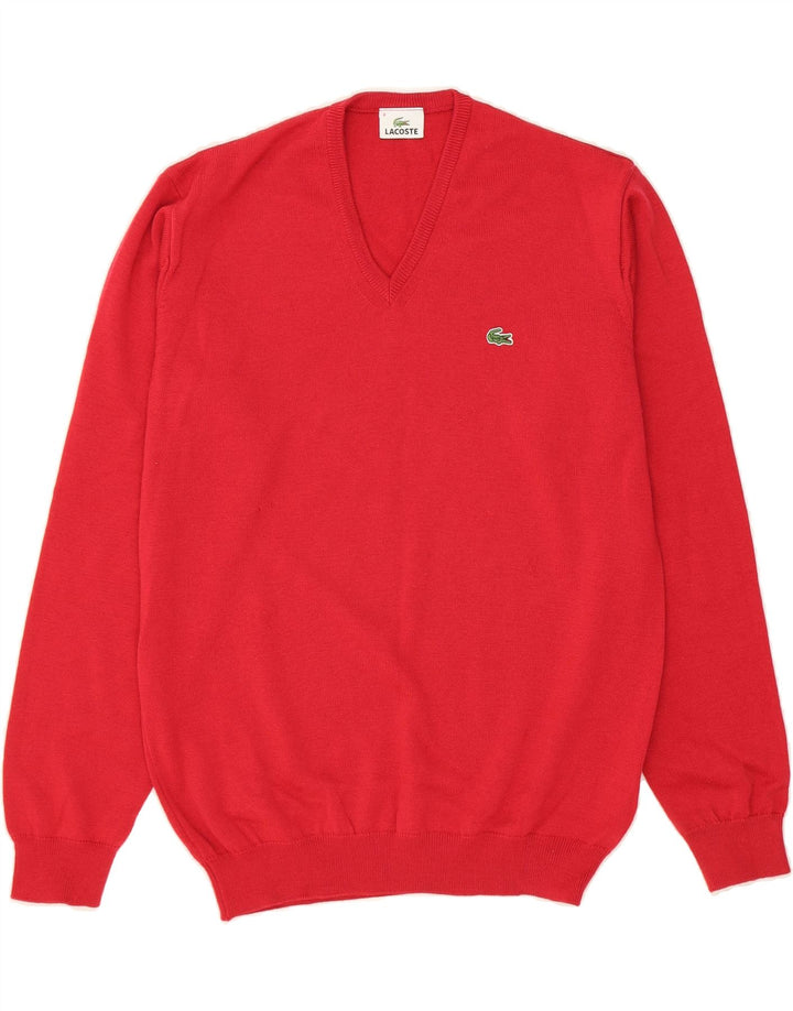 LACOSTE Mens V-Neck Jumper Sweater Size 4 Medium Red Wool Vintage Lacoste and Second-Hand Lacoste from Messina Hembry 