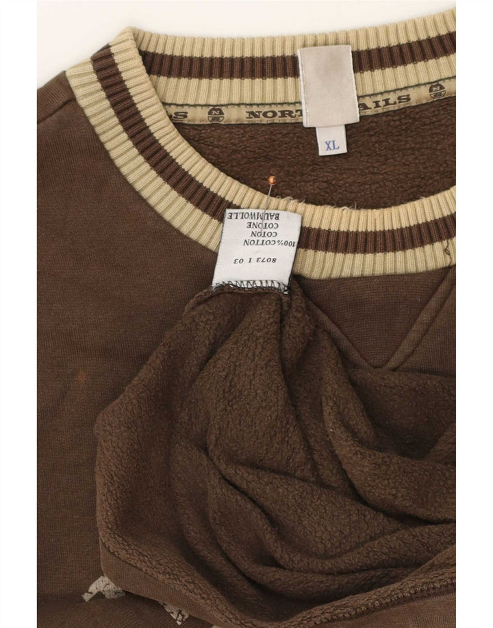 North Sails Mens Graphic Sweatshirt Jumper XL Brown Colourblock Cotton