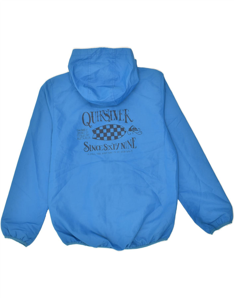 QUIKSILVER Boys Graphic Hooded Rain Jacket 13-14 Years Blue Polyester | Vintage Quiksilver | Thrift | Second-Hand Quiksilver | Used Clothing | Messina Hembry 