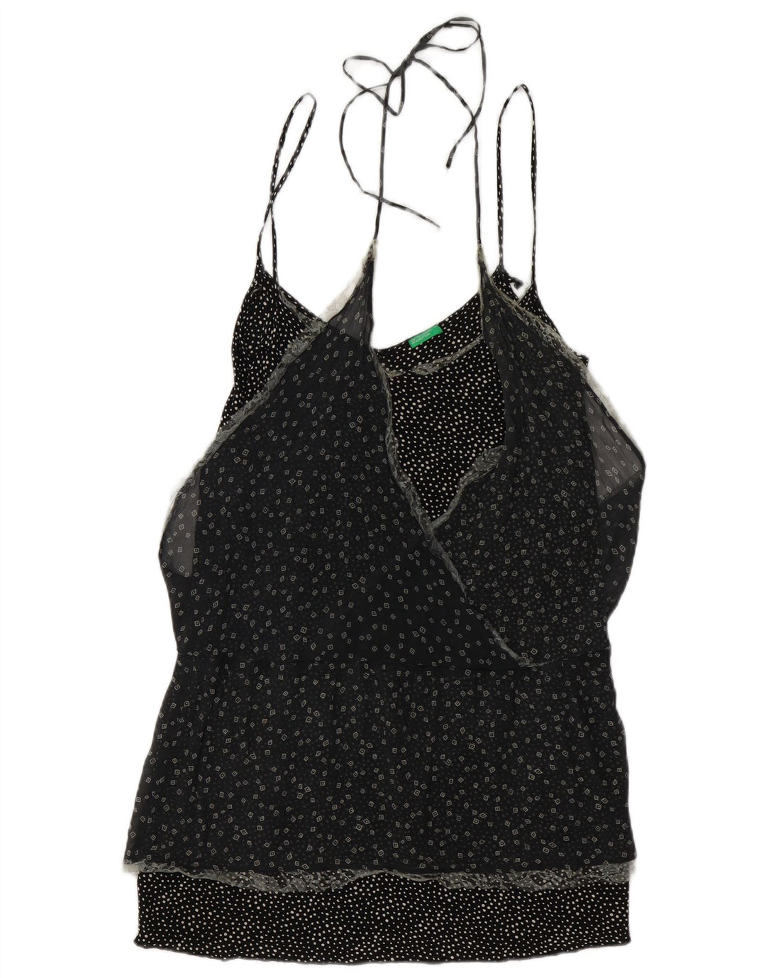 BENETTON Womens Sleeveless Blouse Top UK 10 Small Black Spotted