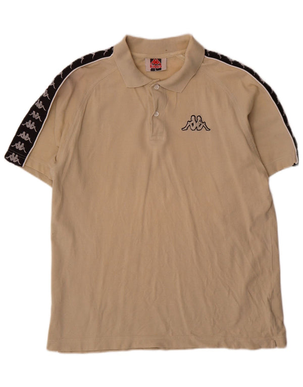 Kappa Mens Graphic Polo Shirt Large Beige Colourblock Cotton