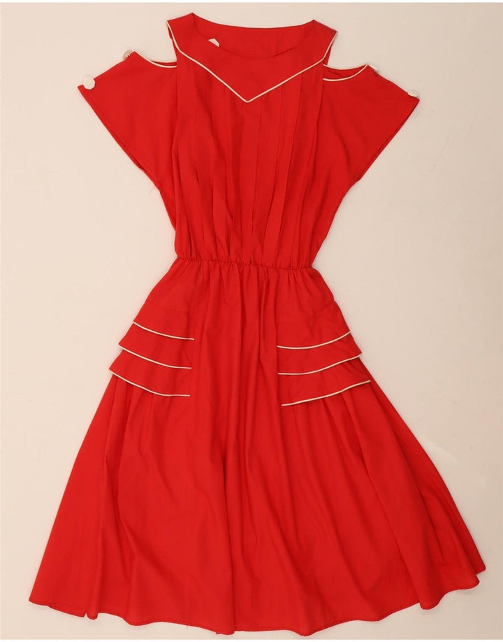 Vintage Womens Off Shoulder Dress UK 14 Medium Red Viscose