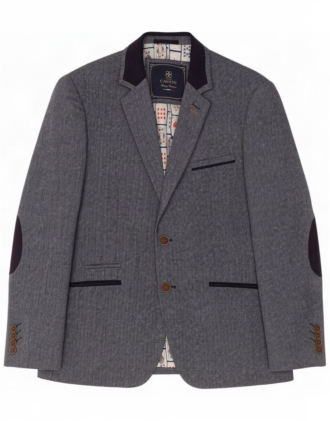 Cavani Mens 2 Button Blazer Jacket UK 40 Large Grey Herringbone Polyester