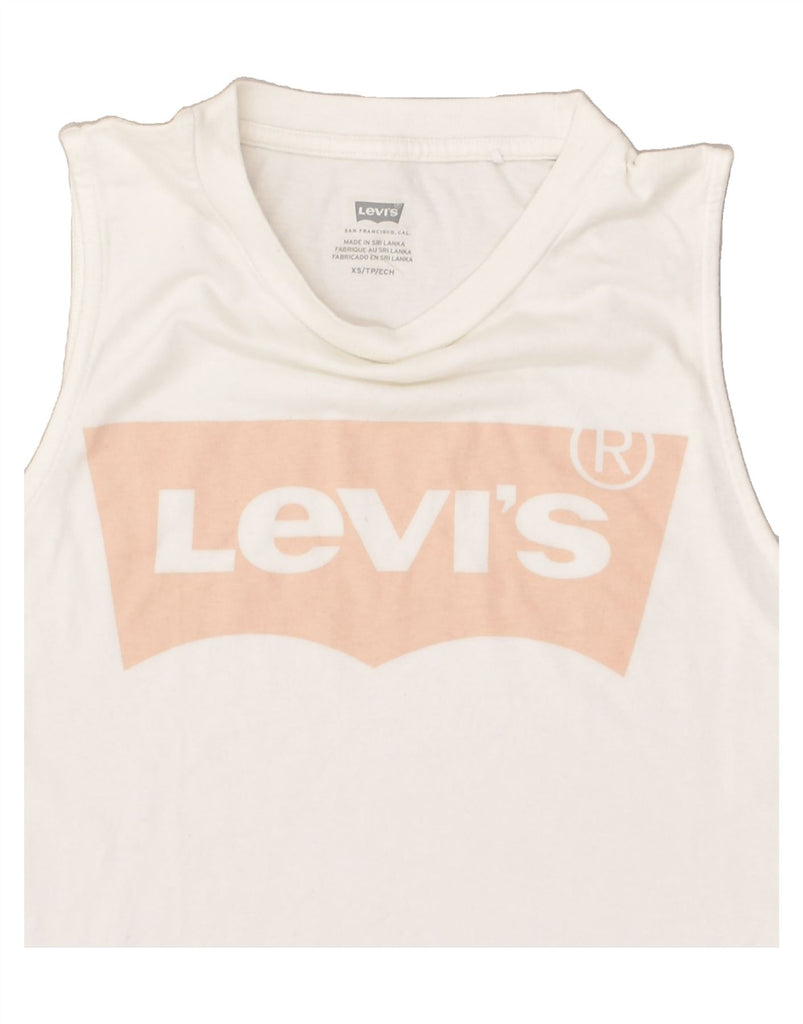 LEVI'S Womens Graphic Vest Top UK 6 XS White Cotton | Vintage Levi's | Thrift | Second-Hand Levi's | Used Clothing | Messina Hembry 