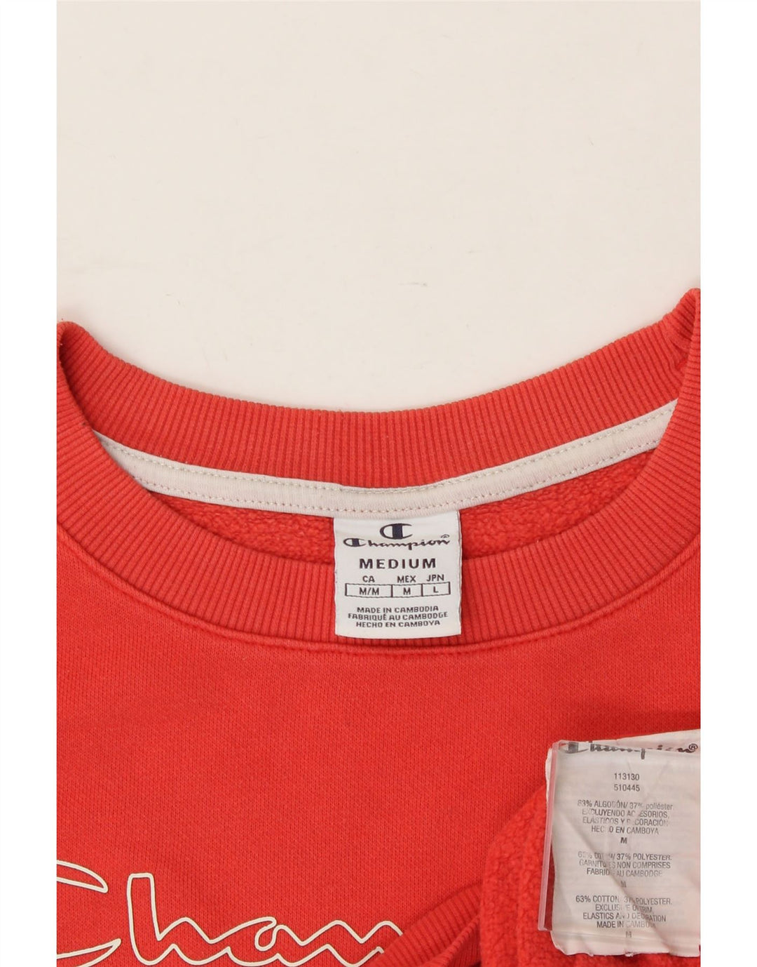 CHAMPION Womens Crop Graphic Sweatshirt Jumper UK 14 Medium Orange Cotton Vintage Champion and Second-Hand Champion from Messina Hembry 