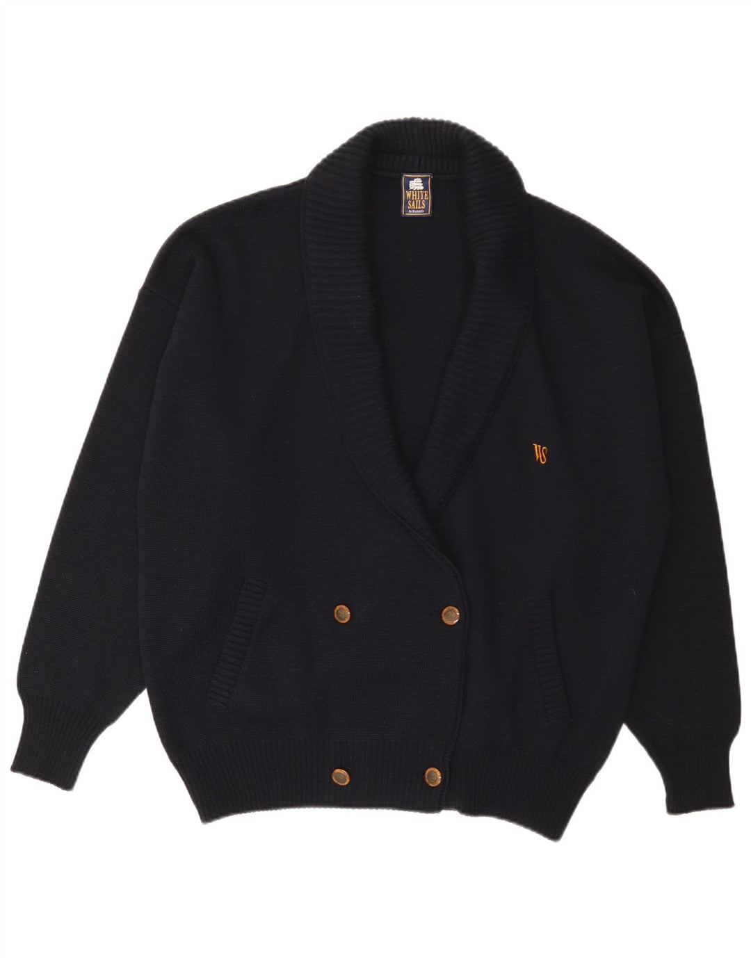 White Sails Mens Oversized Cardigan Sweater US 6 Medium Navy Blue Wool