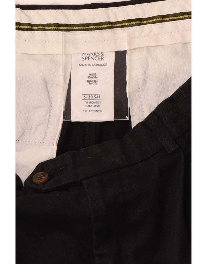 Marks & Spencer Mens Pegged Suit Trousers W34 L31 Black Cotton