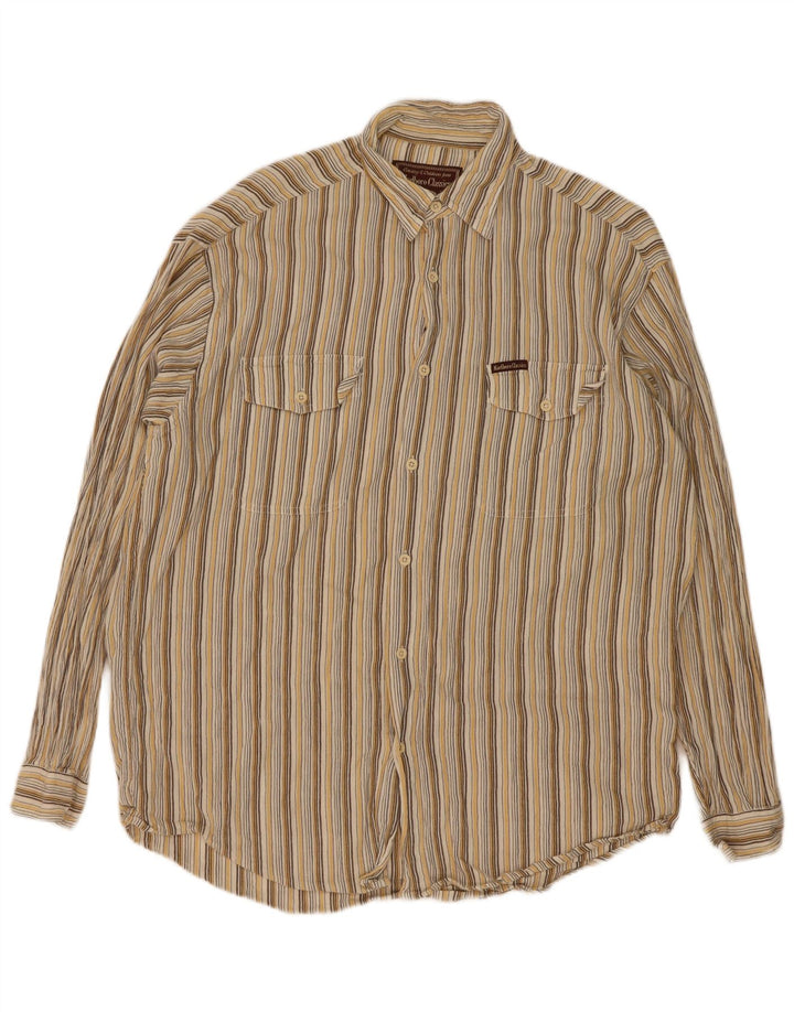 Marlboro Classics Mens Shirt Large Brown Striped Cotton