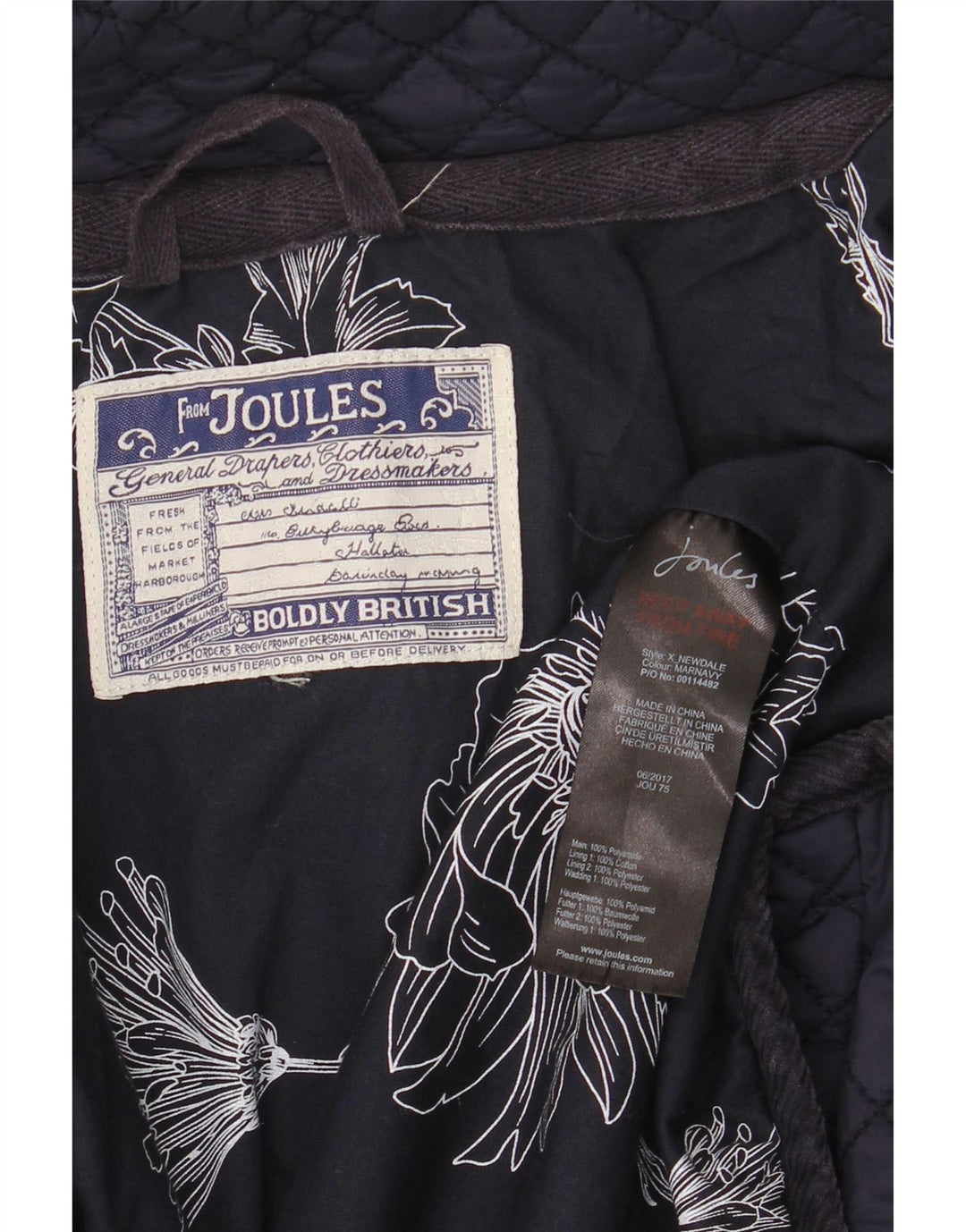 Joules Womens Quilted Jacket UK 18 XL Navy Blue Cotton