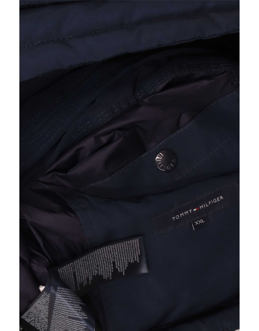 Tommy Hilfiger Mens Hooded Padded Jacket UK 44 2XL Navy Blue Polyester