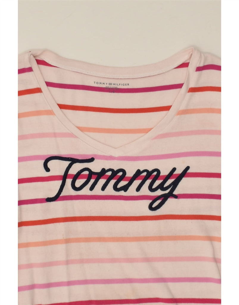 TOMMY HILFIGER Girls Graphic T-Shirt Top 13-14 Years Large Pink Striped | Vintage Tommy Hilfiger | Thrift | Second-Hand Tommy Hilfiger | Used Clothing | Messina Hembry 