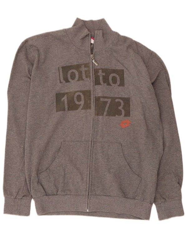 Lotto Womens Graphic Tracksuit Top Jacket UK 16 Large Grey Cotton