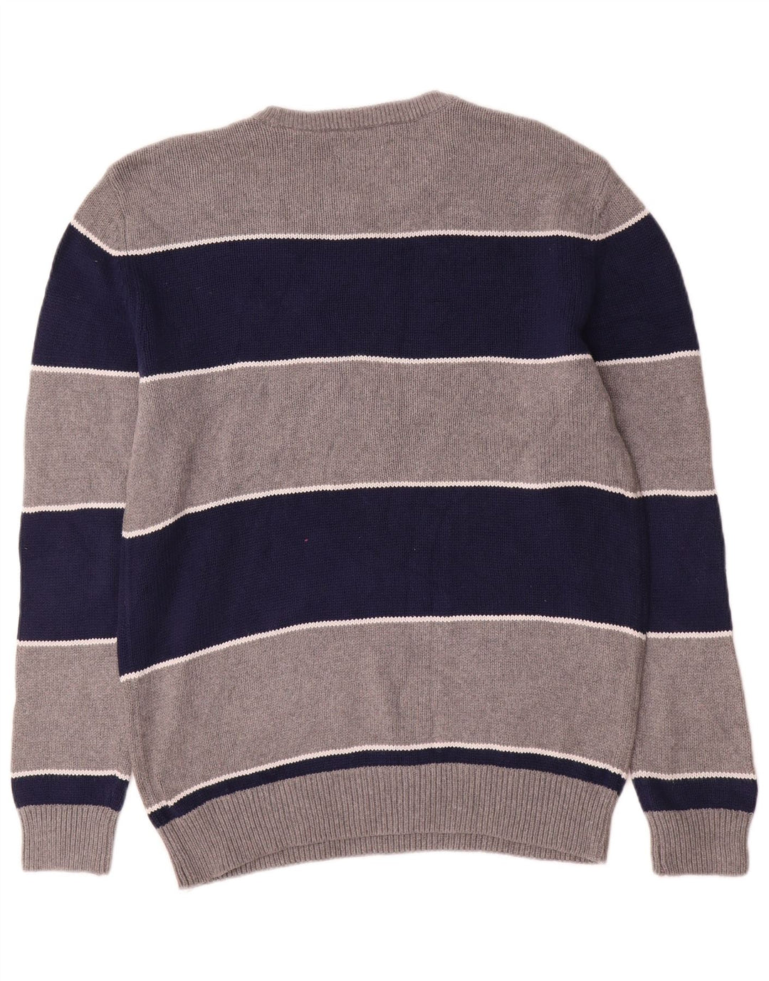 Chaps Mens Crew Neck Jumper Sweater Small Grey Striped Cotton