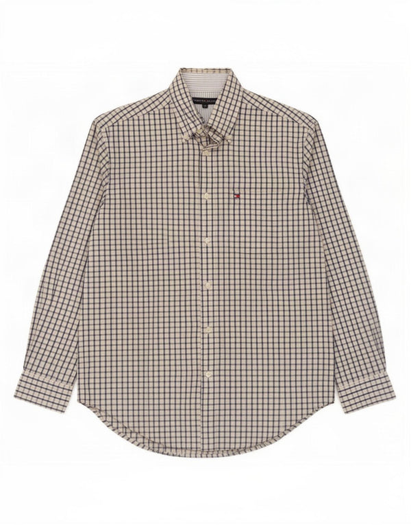 Tommy Hilfiger Mens Shirt Medium Beige Gingham Cotton