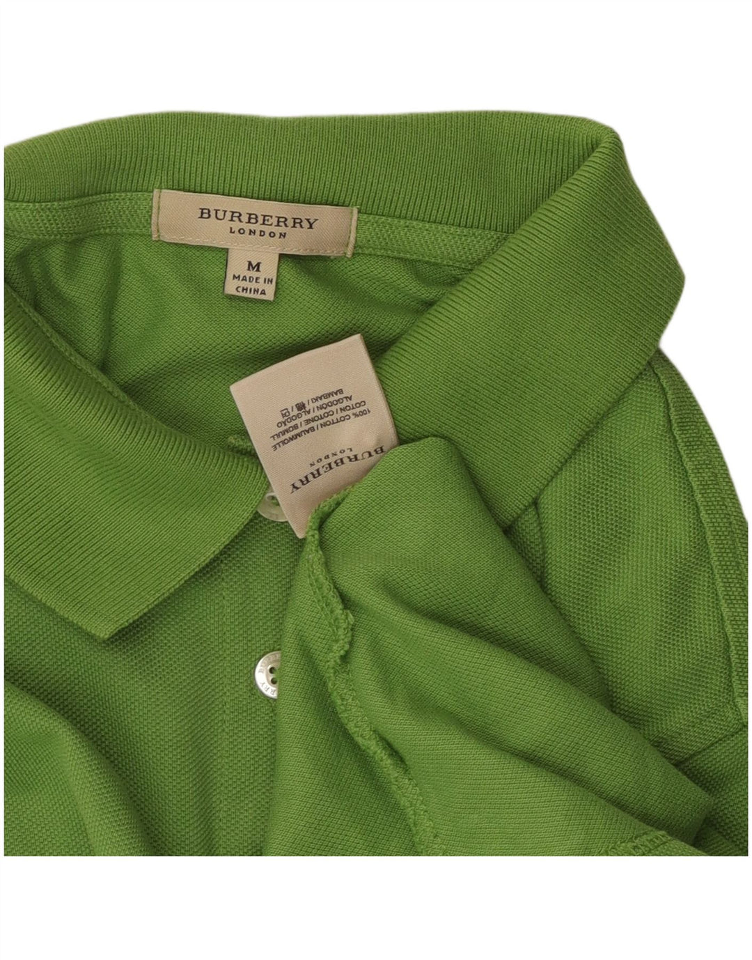 BURBERRY Womens Polo Shirt UK 12 Medium Green Cotton