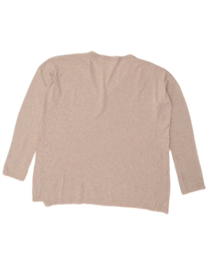 Zara Womens Oversized V-Neck Jumper Sweater UK 14 Medium Beige