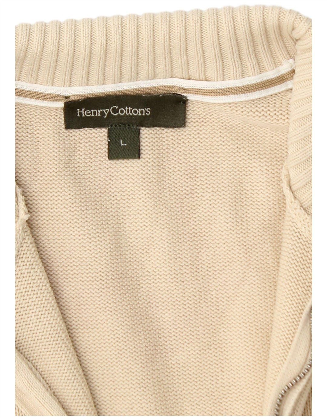 HENRY COTTONS Mens Cardigan Sweater Large Beige Cotton