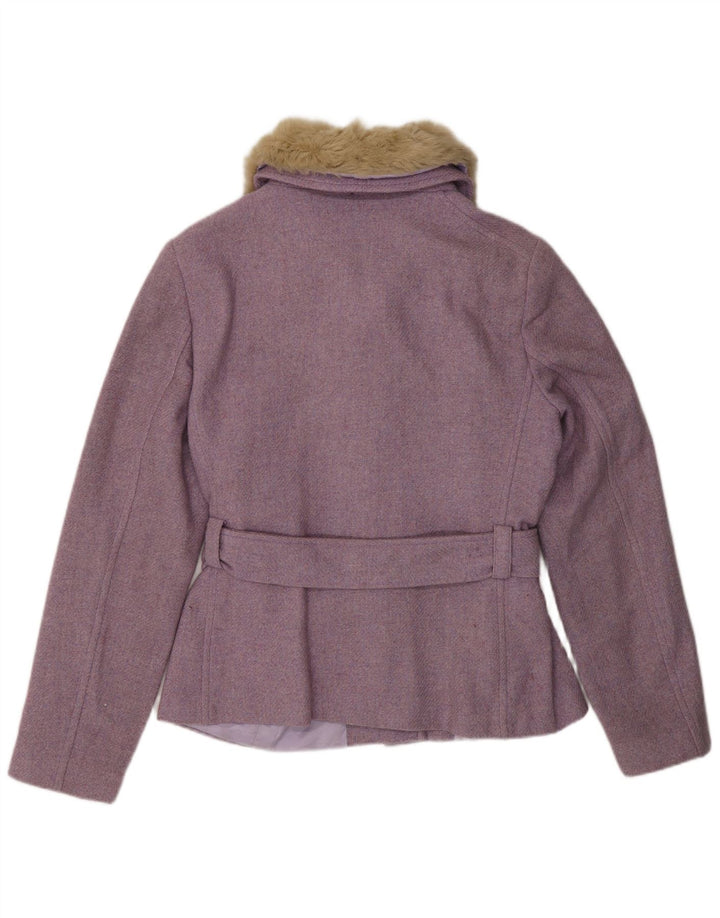 Zara Womens Faux Fur Jacket EU 42 Medium Purple Flecked Wool Classic