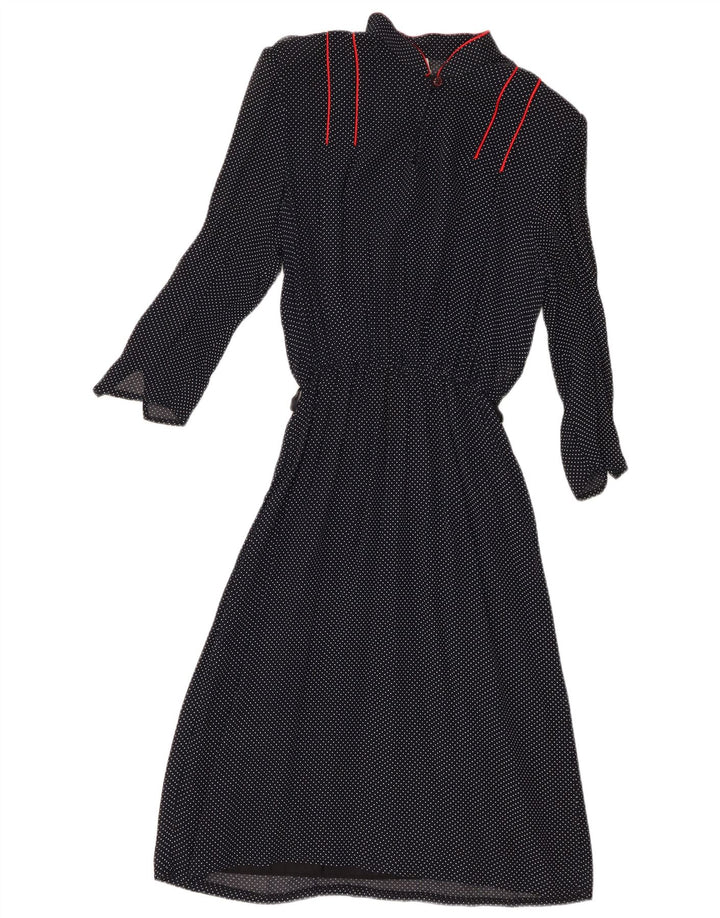 Vintage Womens 3/4 Sleeve A-Line Dress IT 44 Medium Navy Blue Spotted