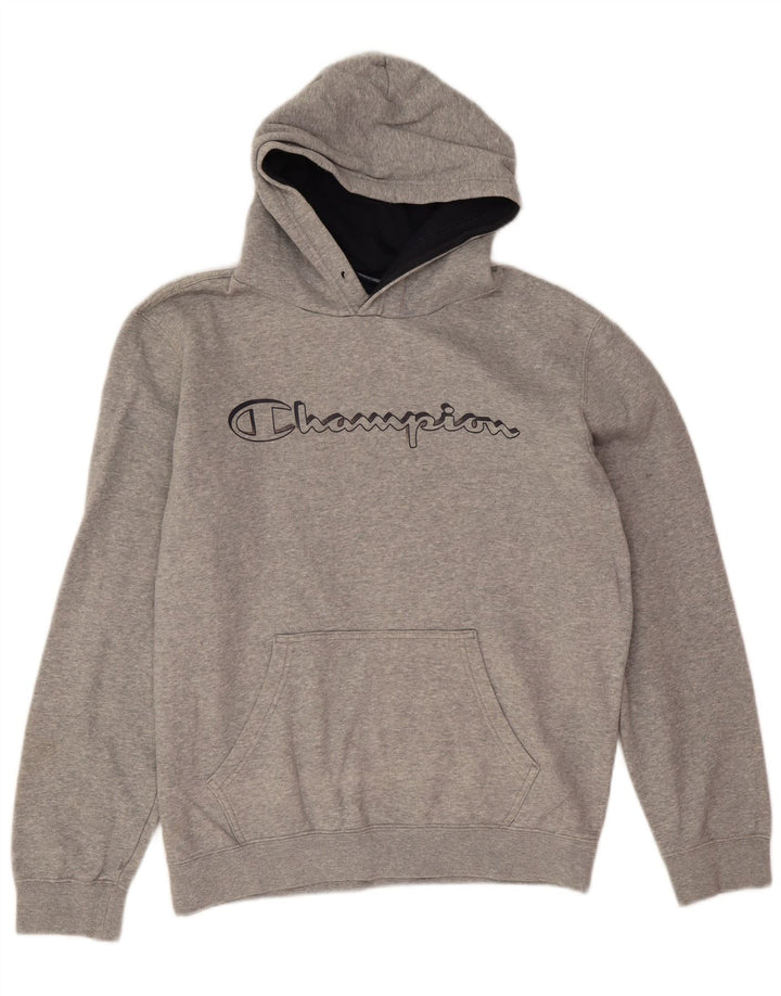 Champion Mens Graphic Hoodie Jumper Medium Grey Flecked Cotton
