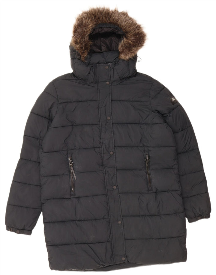 SUPERDRY Womens Hooded Padded Coat UK 14 Large Black Nylon