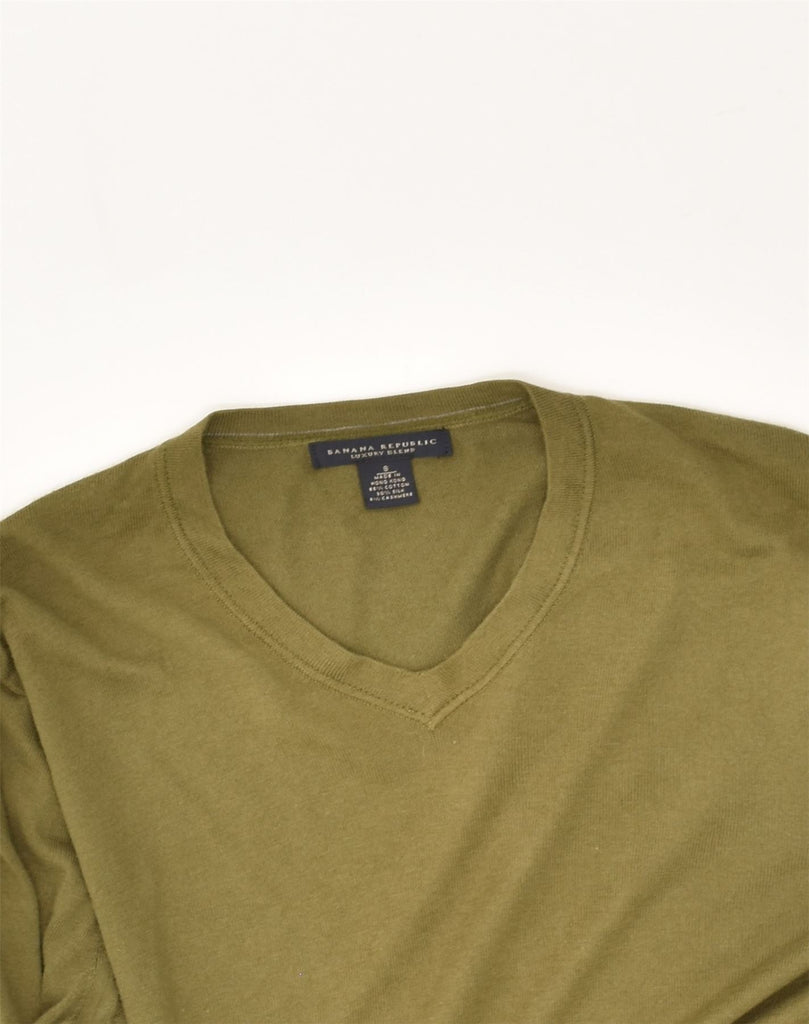 BANANA REPUBLIC Mens V-Neck Jumper Sweater Small Khaki Cotton | Vintage Banana Republic | Thrift | Second-Hand Banana Republic | Used Clothing | Messina Hembry 