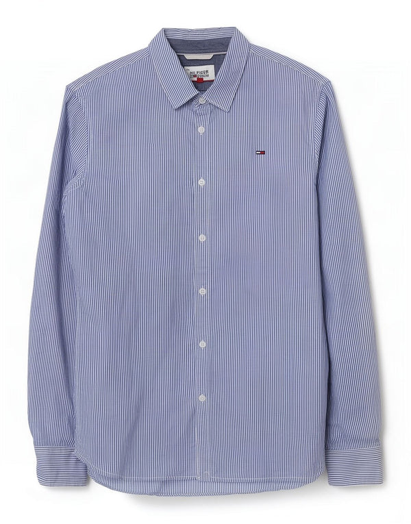 Tommy Hilfiger Mens Slim Fit Shirt Medium Blue Pinstripe Cotton