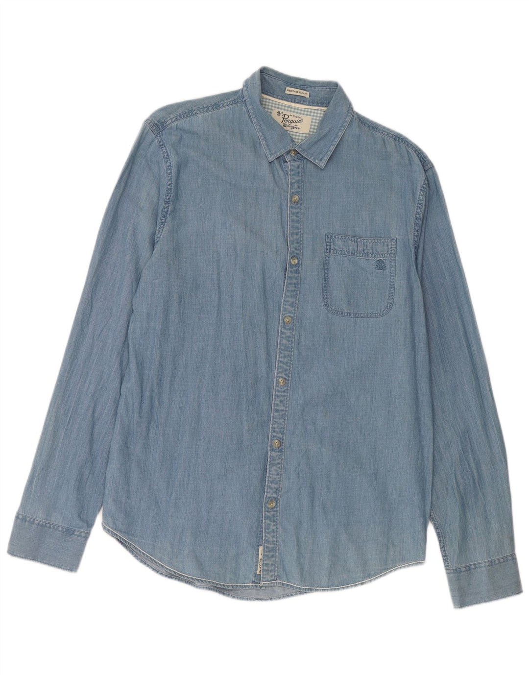 Penguin Mens Heritage Slim Fit Denim Shirt Large Blue Cotton