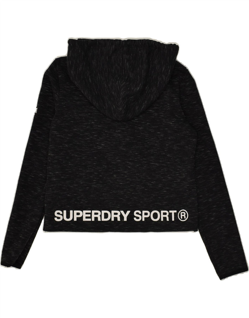 SUPERDRY Womens Graphic Hoodie Jumper UK 12 Medium Black Polyester | Vintage Superdry | Thrift | Second-Hand Superdry | Used Clothing | Messina Hembry 