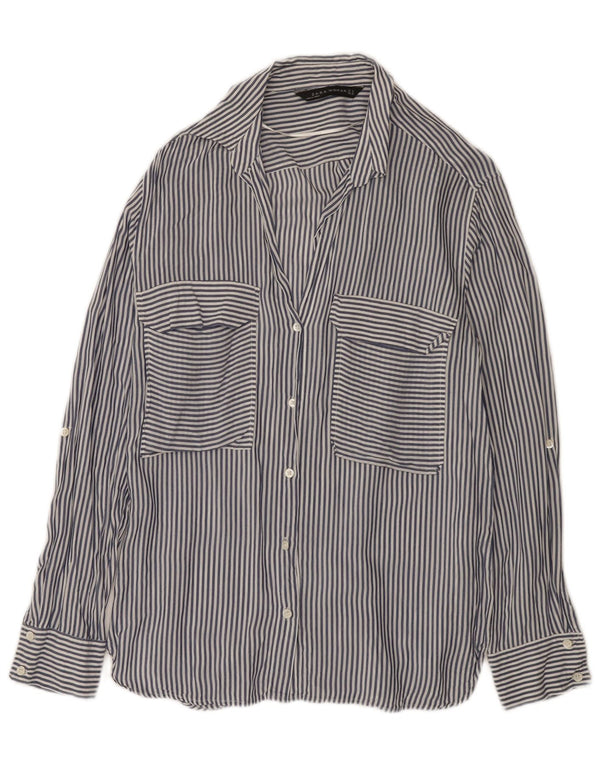 Zara Womens Shirt UK 14 Medium Navy Blue Pinstripe