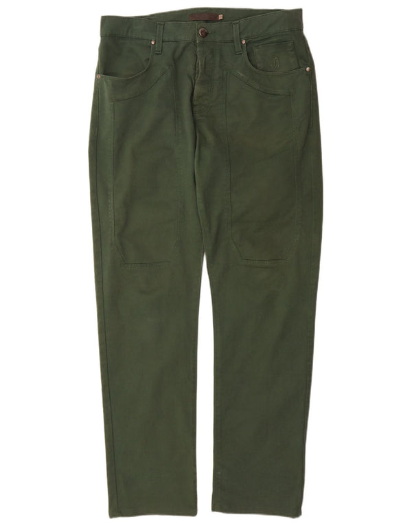 Jeckerson Mens Straight Casual Trousers W33 L32 Green Cotton