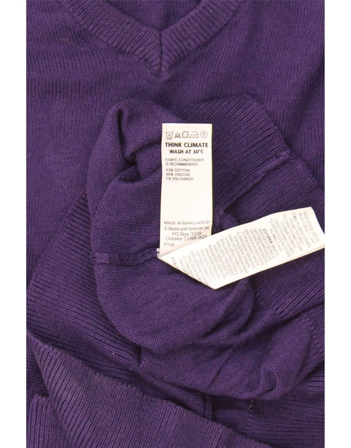 Marks & Spencer Mens Regular Fit V-Neck Jumper Sweater Medium Purple Cotton