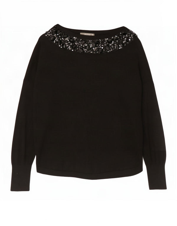 Oasis Womens Boat Neck Jumper Sweater UK 14 Medium Black Viscose