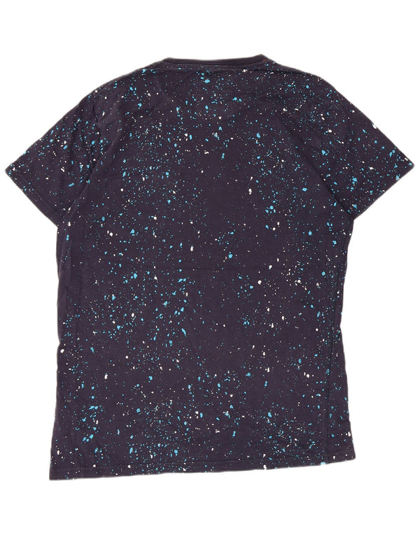 Superdry Mens T-Shirt Top Large Navy Blue Spotted Cotton