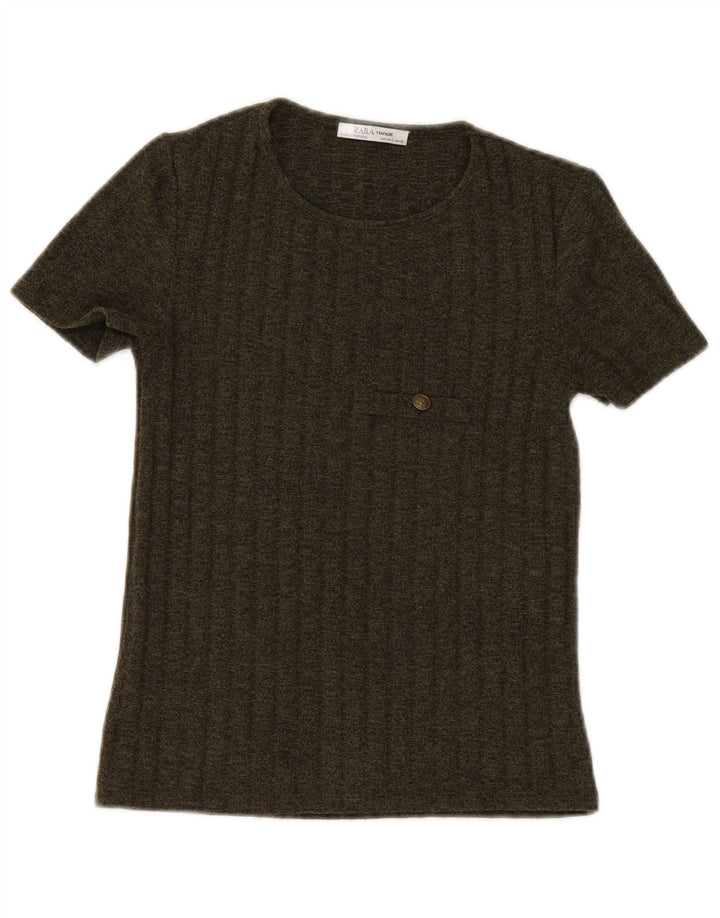 Zara Womens Trafaluc T-Shirt Top UK 8 Small Khaki Polyester