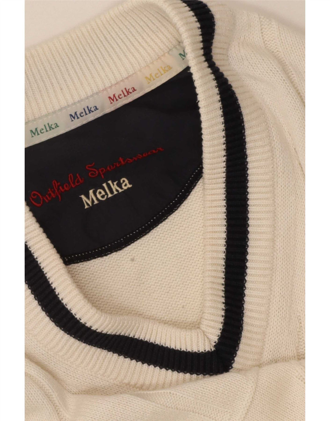Melka Mens V-Neck Jumper Sweater XL Beige Colourblock
