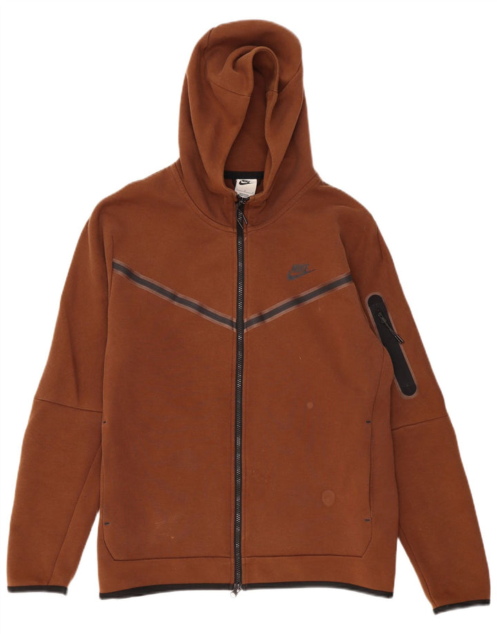 Nike Mens Zip Hoodie Sweater Large Brown Cotton