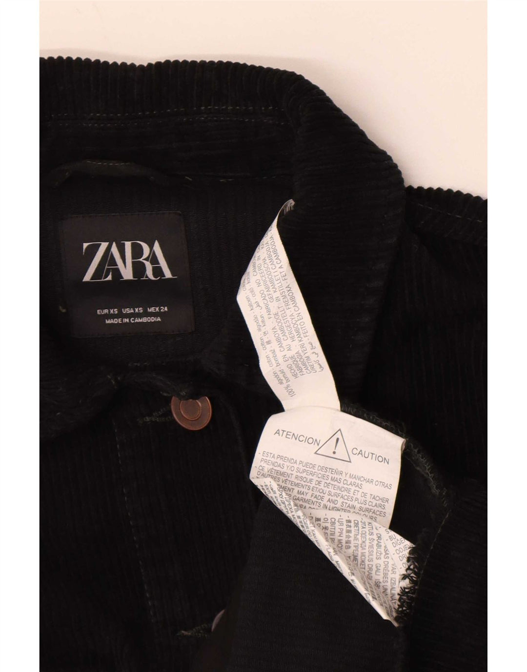 Zara Womens Oversized Corduroy Jacket UK 6 XS Black Cotton