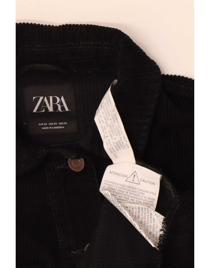 Zara Womens Oversized Corduroy Jacket UK 6 XS Black Cotton