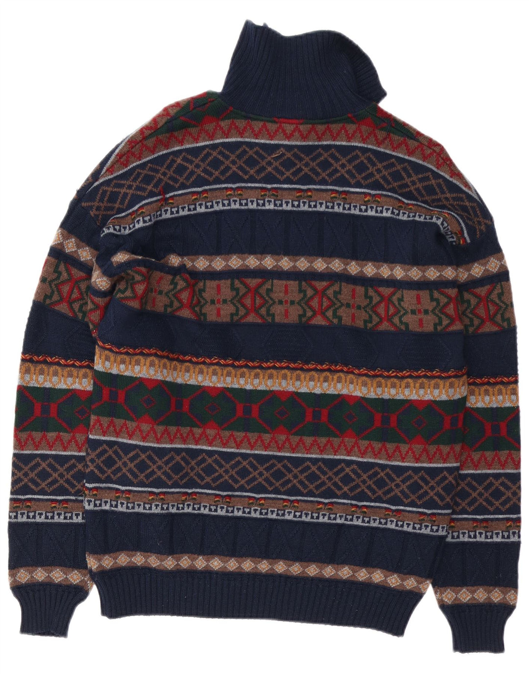 White Sails Mens Zip Neck Jumper Sweater Large Navy Blue Fair Isle Wool