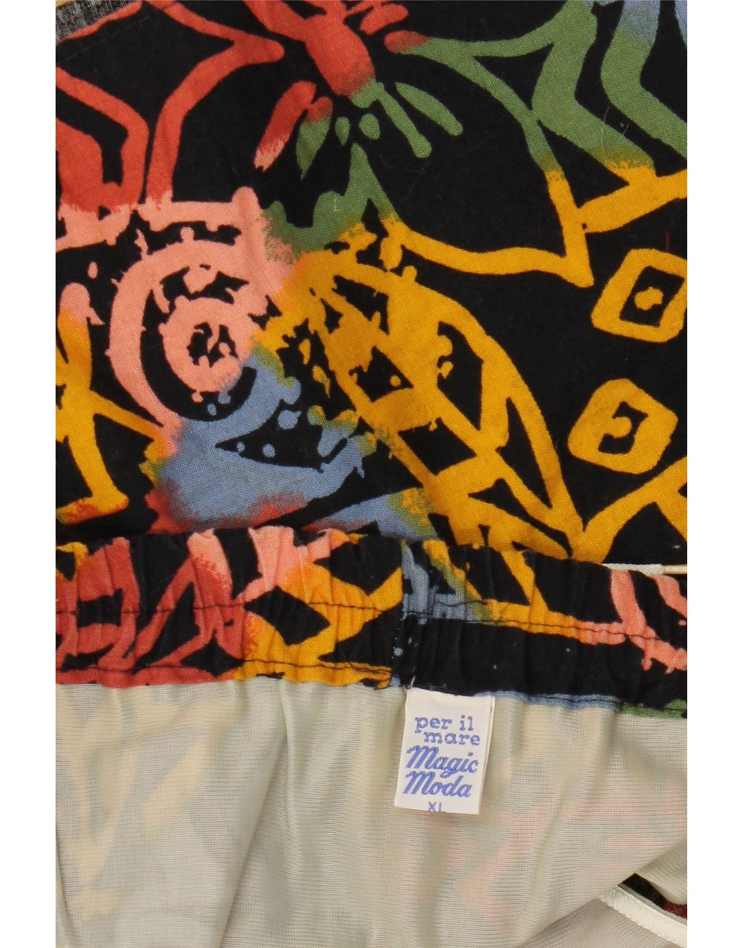 VINTAGE Mens Swimming Shorts XL  Black Floral Cotton