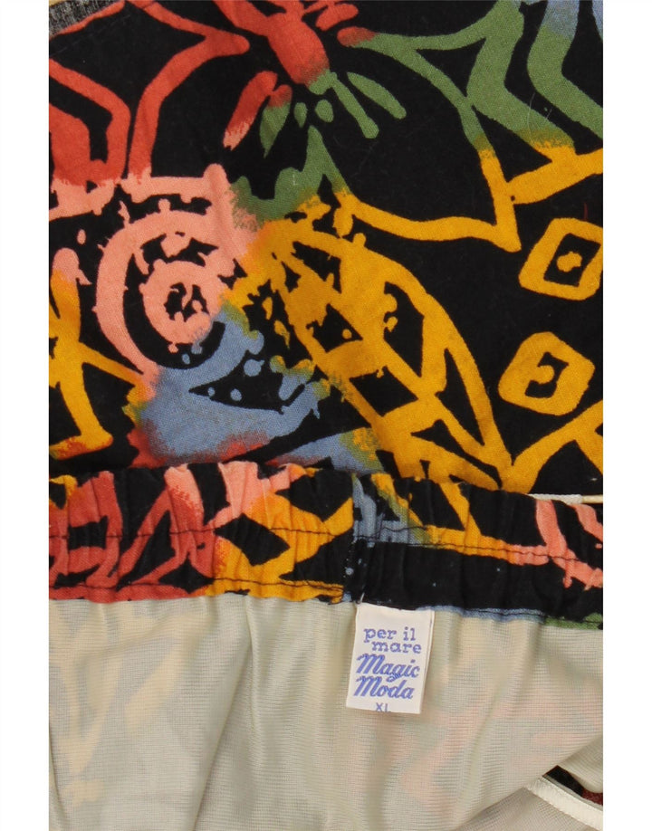 VINTAGE Mens Swimming Shorts XL  Black Floral Cotton